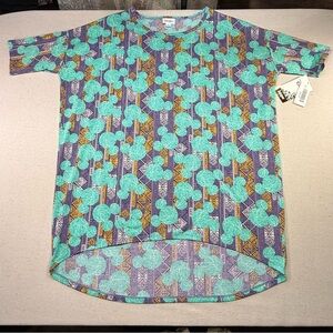 Disney LuLaRoe - Irma - Disney Teal & Purple Geometric Top - Size Medium - NWT